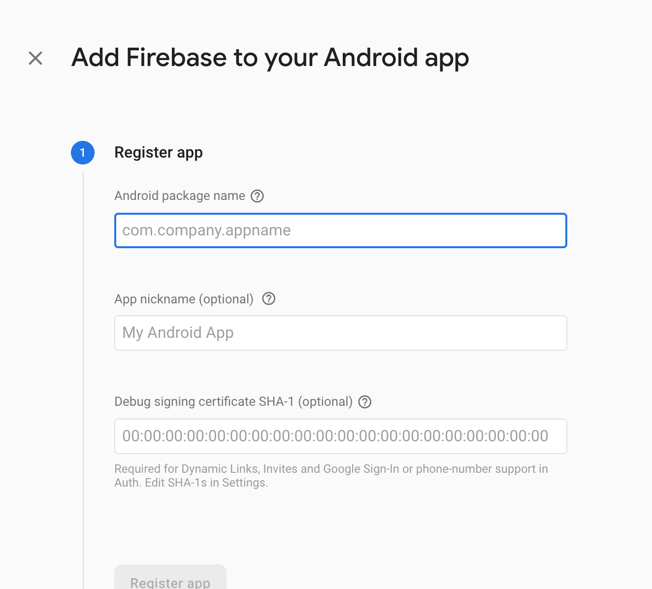 Firebase Register New Android App